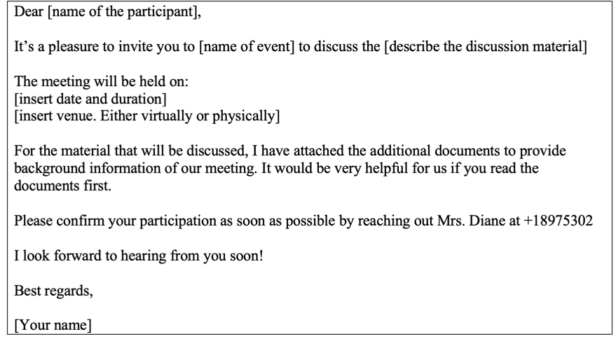 Business invitation email for meeting