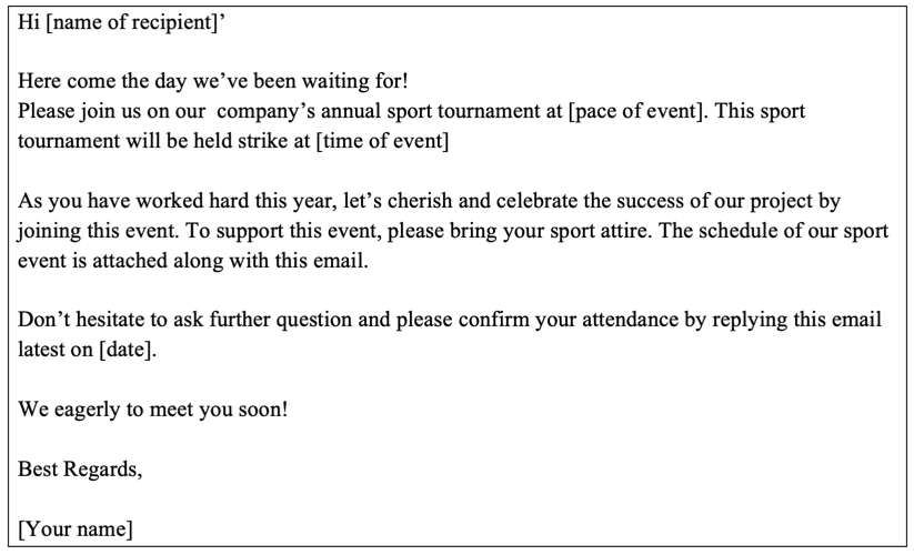 Sport event email invitation