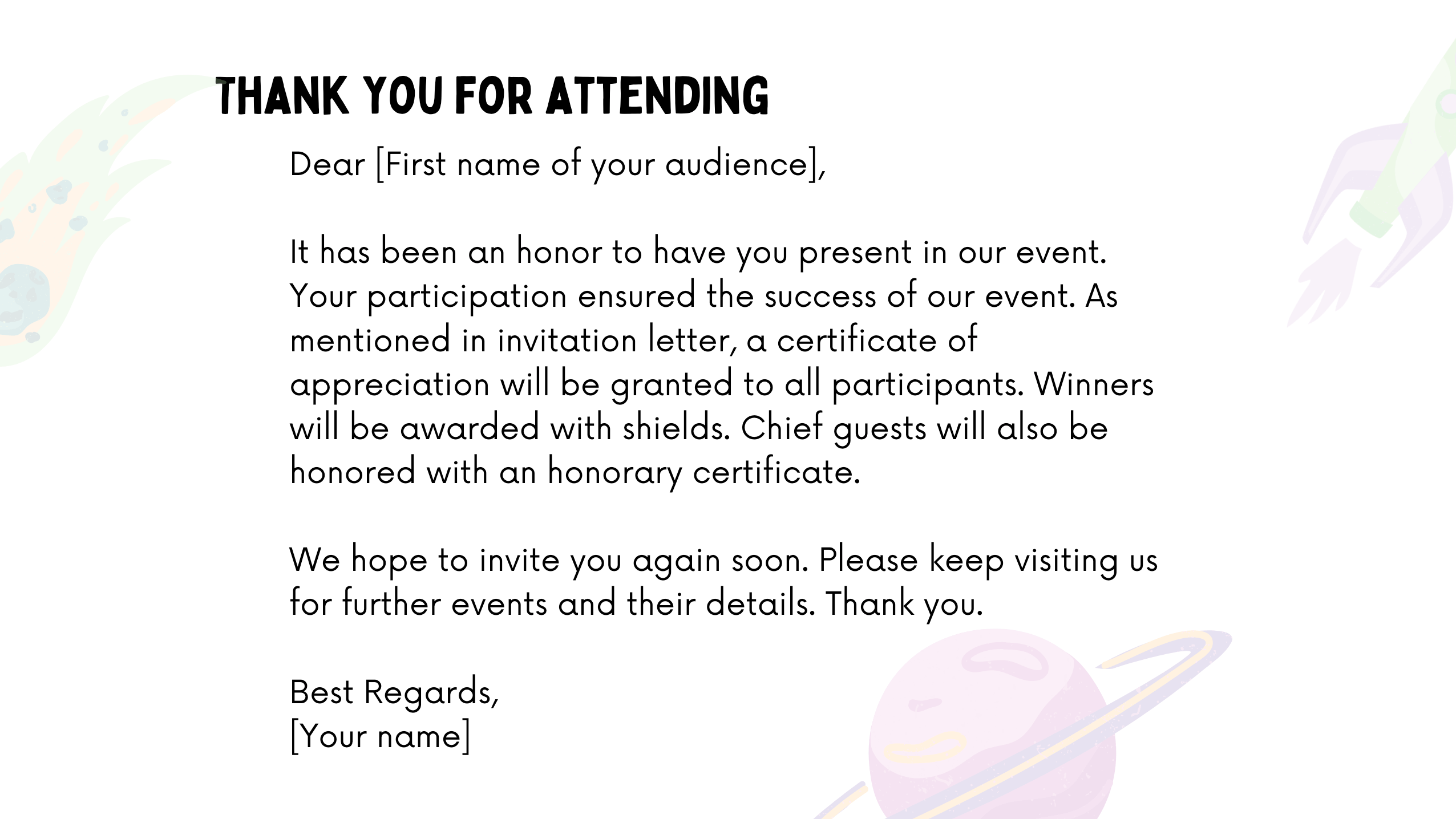 thank you note for attending presentation