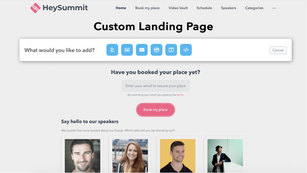 Create landing pages HeySummit